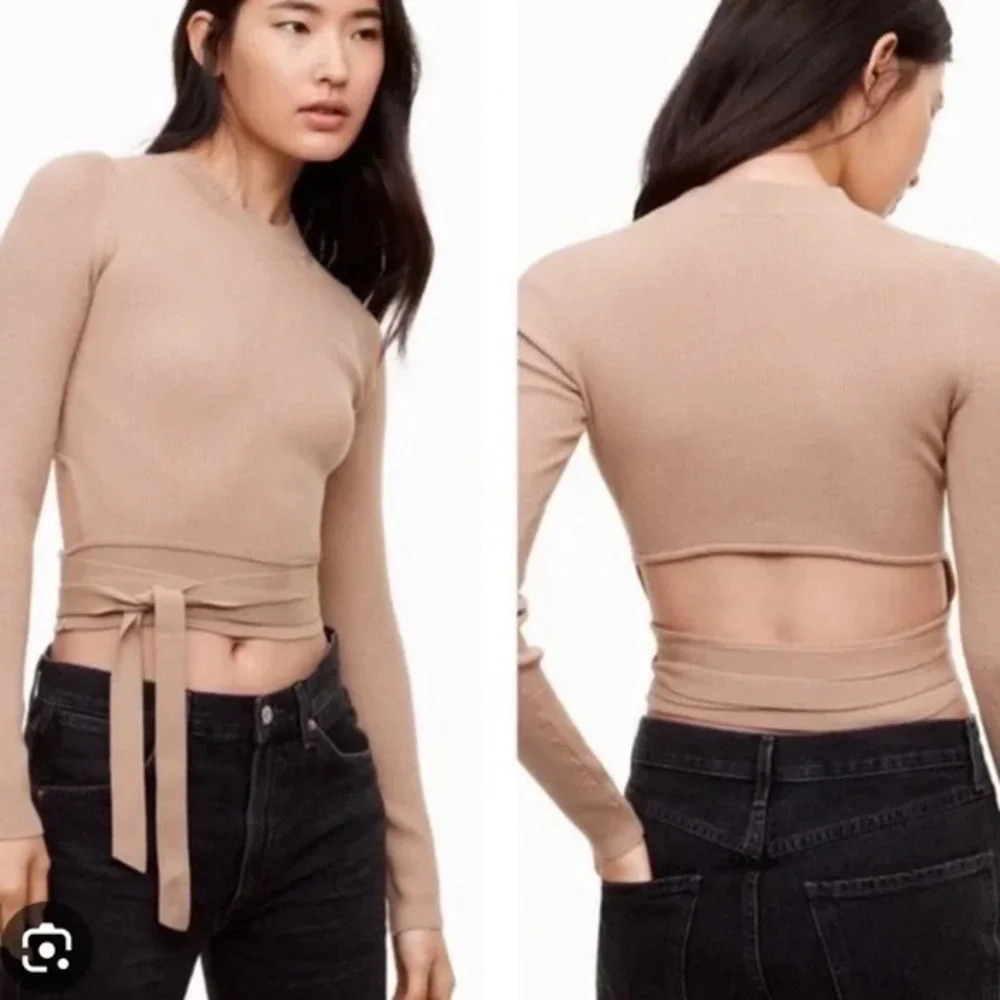 Wilfred Mayrac Tie Merino Wool Blend Top // Blush Pink